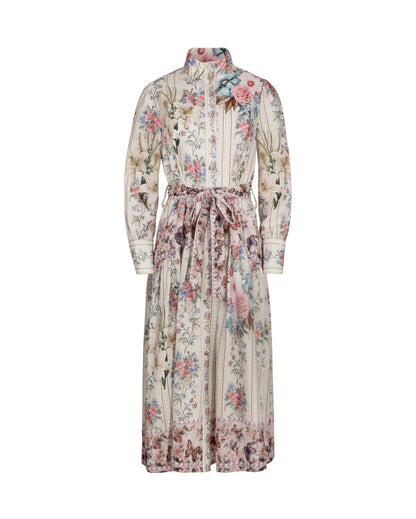 FLORAL PRINT BELTED MIDI DRESS