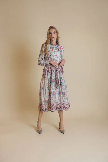 FLORAL PRINT BELTED MIDI DRESS