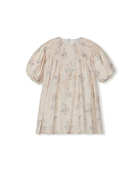 SHOULDER SMOCKING FLORAL DRESS