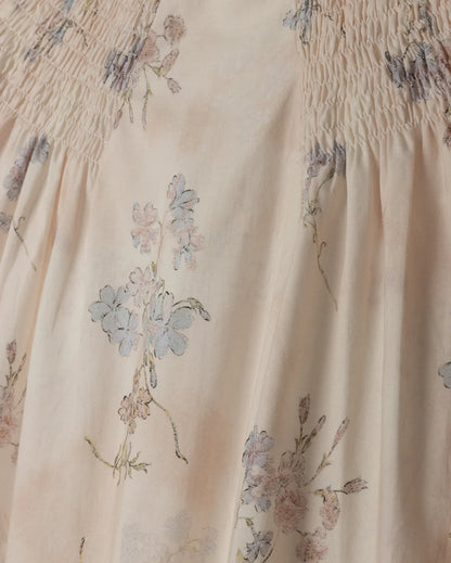 SHOULDER SMOCKING FLORAL DRESS