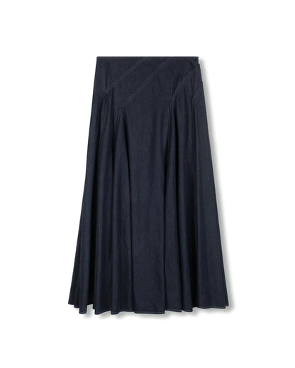 CHAMBRAY STITCHED DETAIL SKIRT