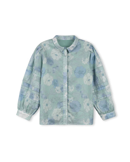 FLORAL PRINTED PLEATED DETAIL BLOUSE