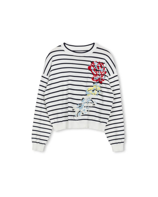 STRIPED EMBROIDERED SWEATER FLORAL