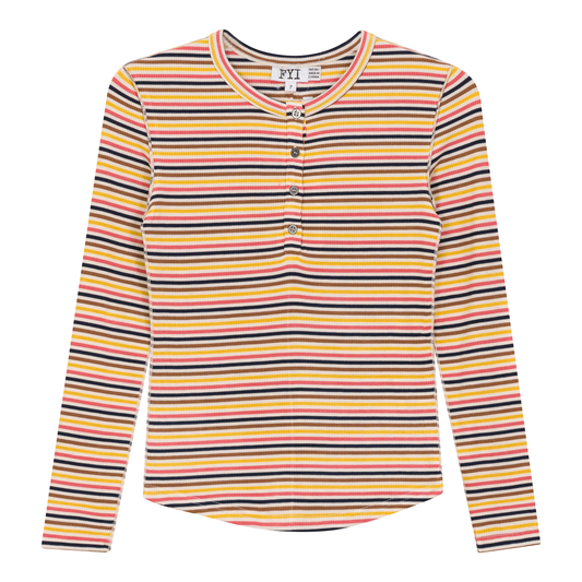 FYI HENLEY STRIPED LONG SLEEVE TEE