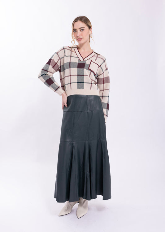 PANELED LEATHER SKIRT