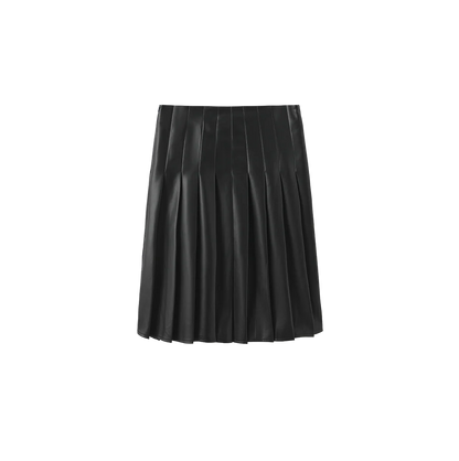 SIDE PLEAT BUCKLE LEATHER SKIRT