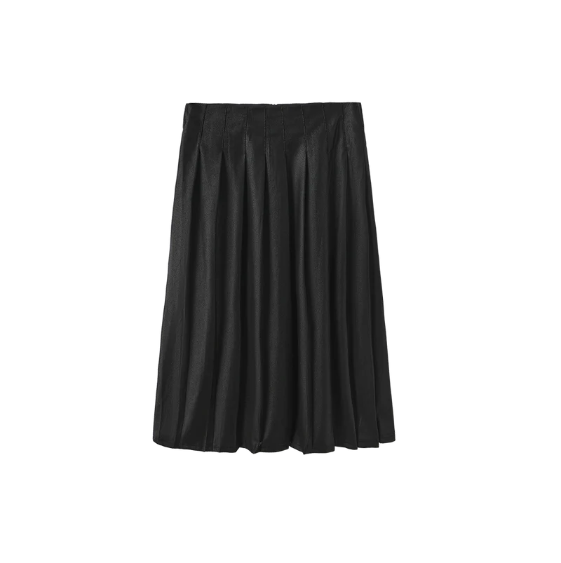 PEBBLED LEATHER PLEATED SKIRT