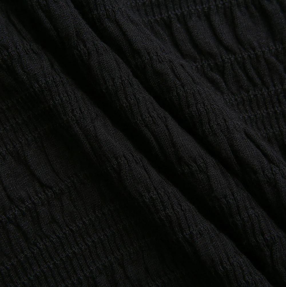 SMOCKED KNIT MOCK NECK