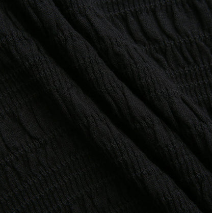 SMOCKED KNIT MOCK NECK