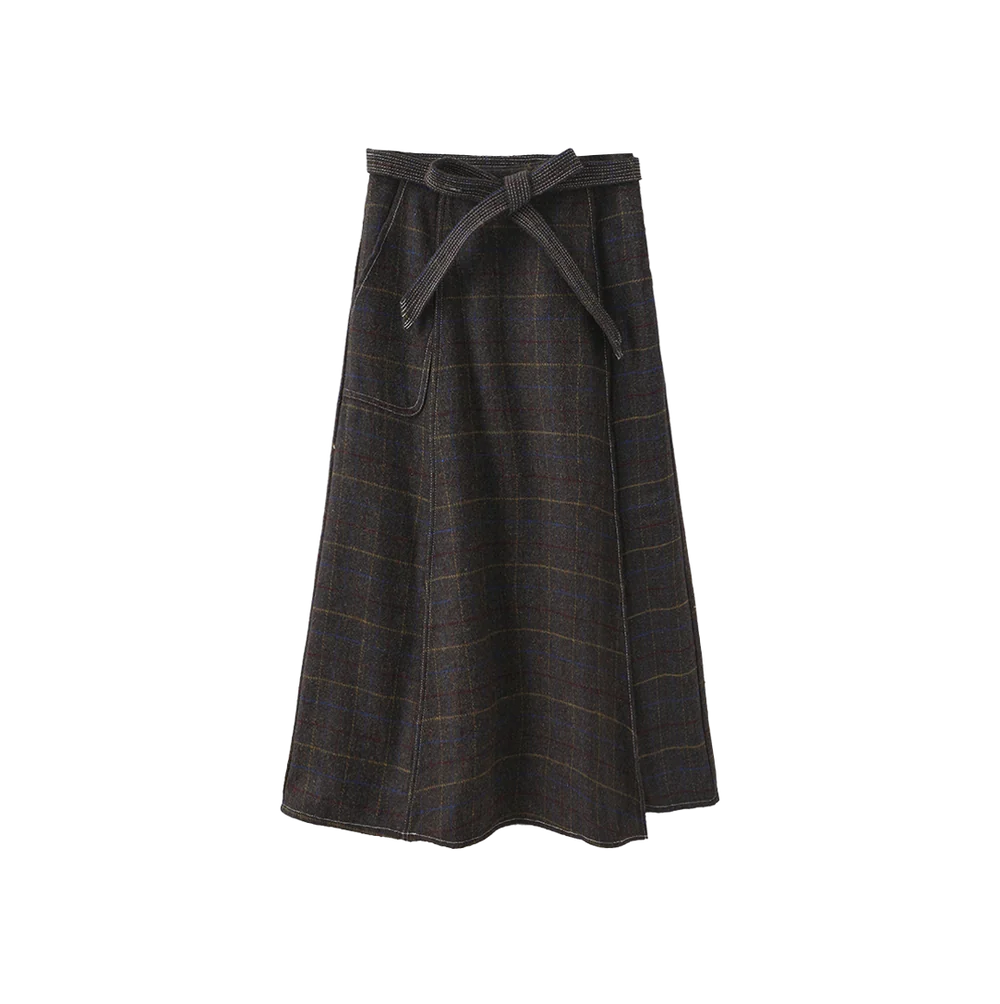 WINDOWPANE WOOL MIDI SKIRT