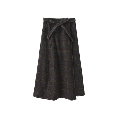 WINDOWPANE WOOL MIDI SKIRT