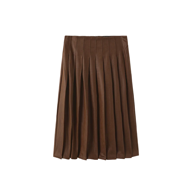 PEBBLED LEATHER PLEATED SKIRT