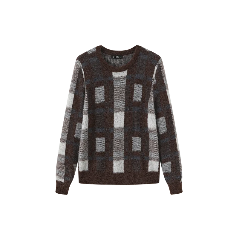 MOHAIR PLAID CREW TOP