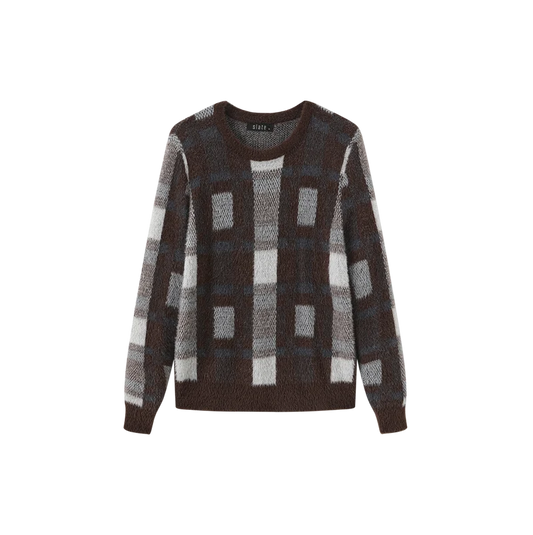 MOHAIR PLAID CREW TOP