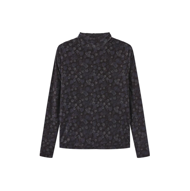 ELM MESH PRINTED TURTLENECK TOP