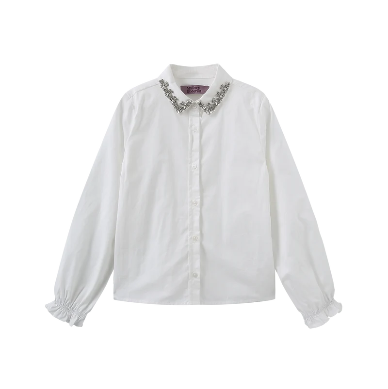 BEADED COLLARED TRIM BLOUSE