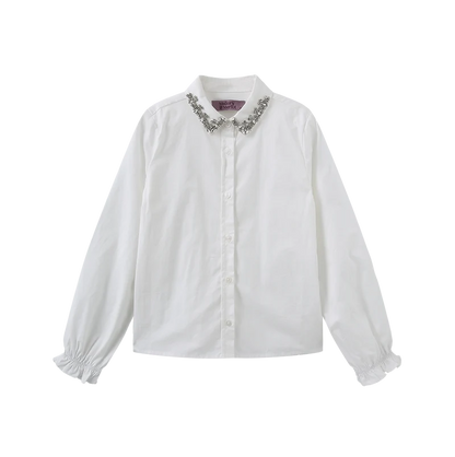 BEADED COLLARED TRIM BLOUSE