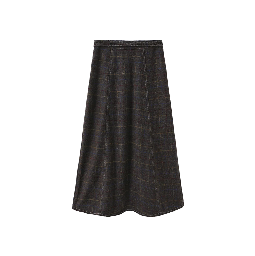 WINDOWPANE WOOL MIDI SKIRT
