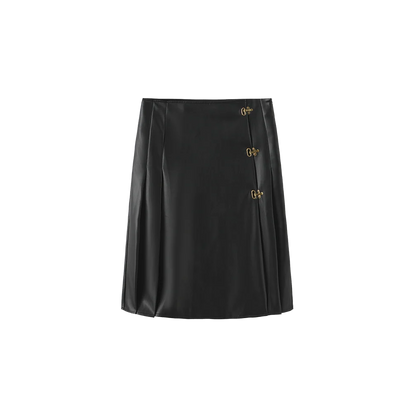 SIDE PLEAT BUCKLE LEATHER SKIRT