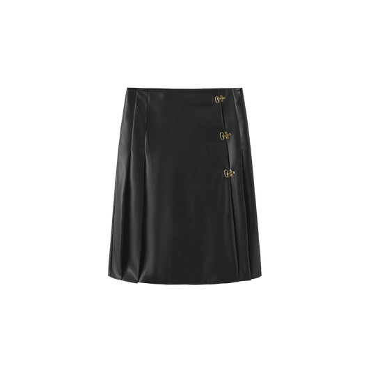 SIDE PLEAT BUCKLE LEATHER SKIRT