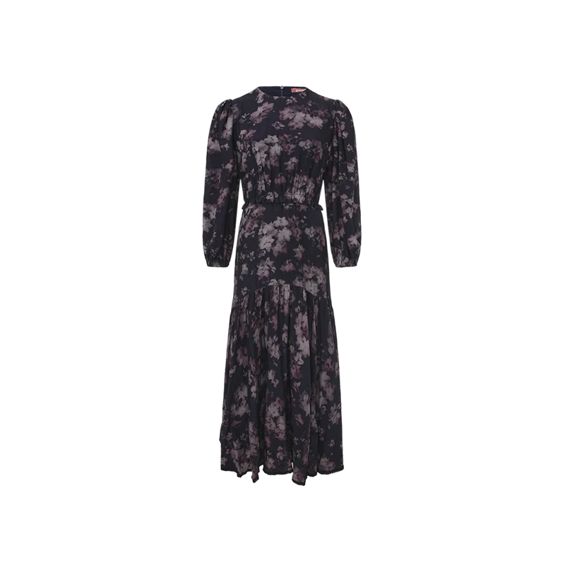 TIERED ROUNDED SEAM FLORAL DRESS