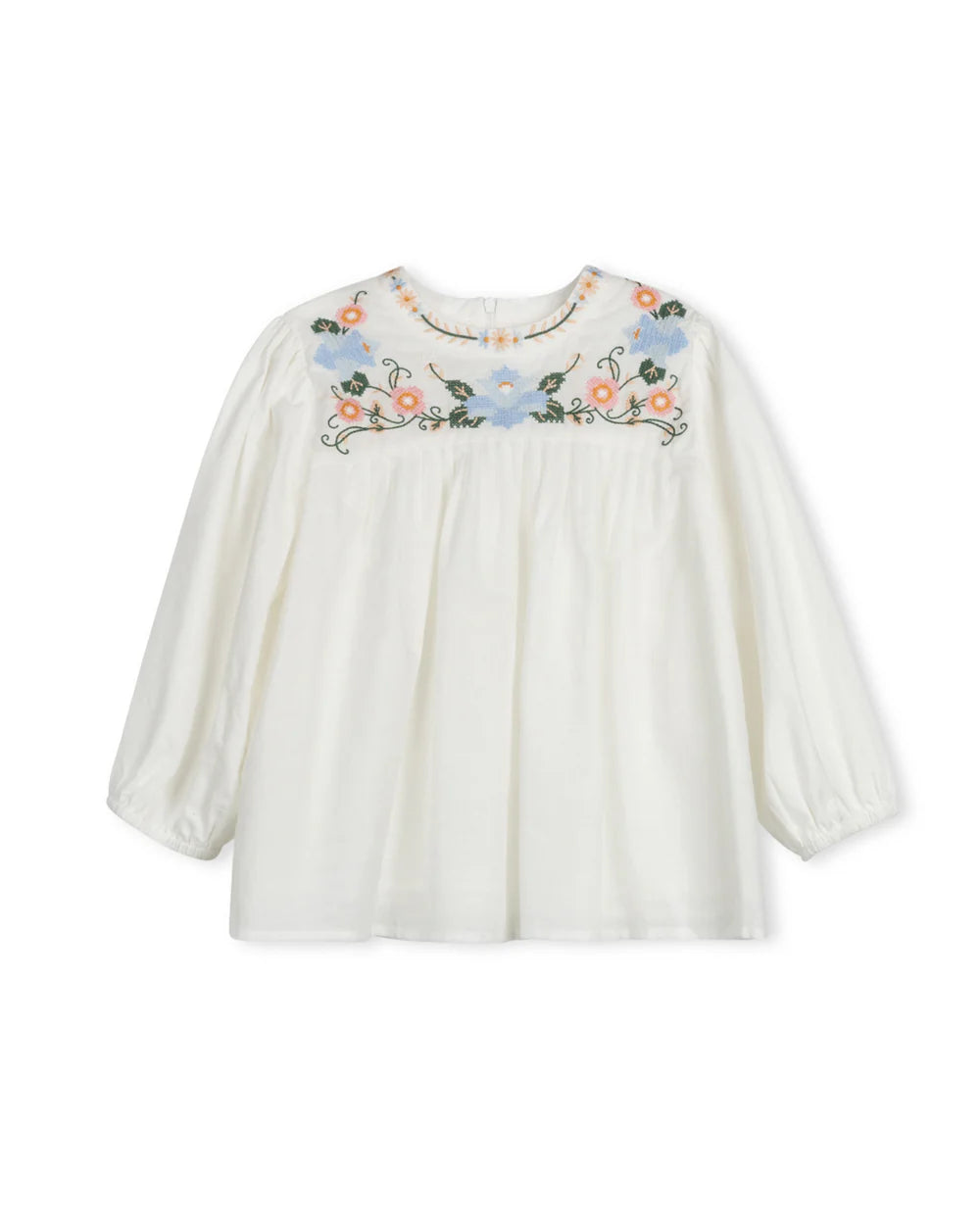 PASTEL EMBROIDERED PLEATED BLOUSE