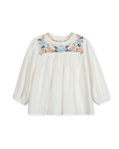 PASTEL EMBROIDERED PLEATED BLOUSE