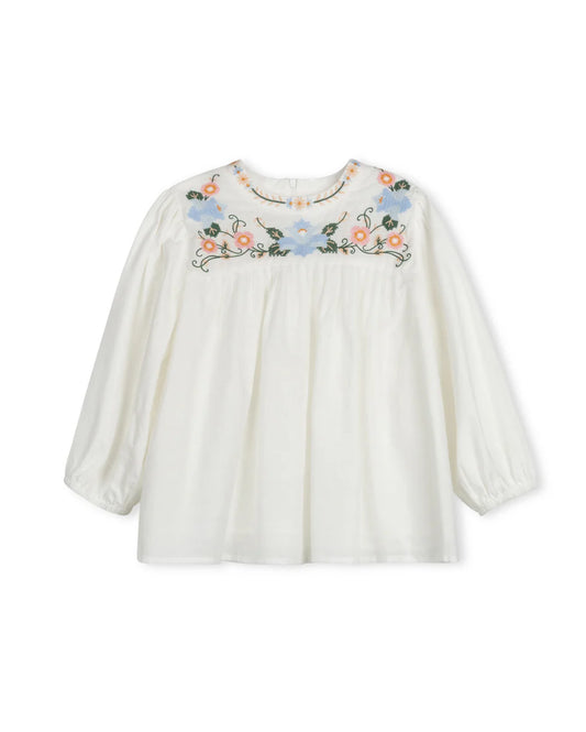 PASTEL EMBROIDERED PLEATED BLOUSE