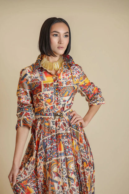 BELTED PRINT MAXI DRESS