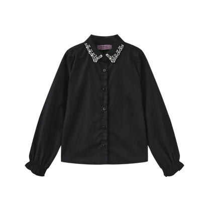 BEADED COLLARED TRIM BLOUSE