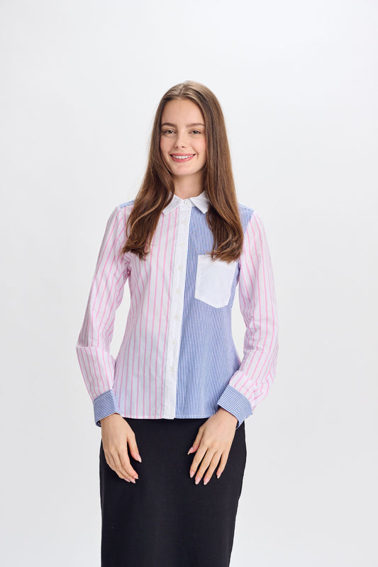 WIDE AND THIN STRIPED BUTTON-DOWN SHIRT WITH SINGLE POCKET
