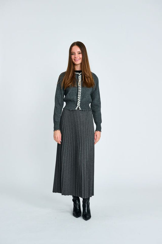 GREY PLEATED SKIRT WITH ELASTIC WAISTBAND
