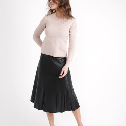 FAUX LEATHER PANELED SKIRT