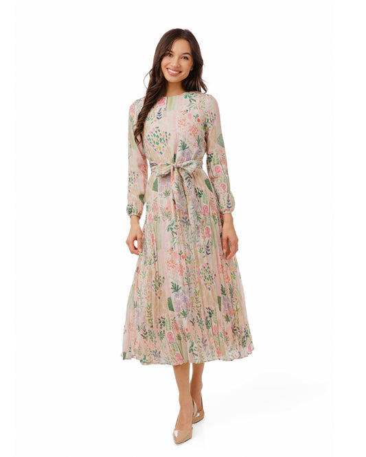 MULTI FLOWER GARDEN PRINT PINK DRESS