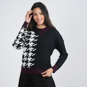 HOUNDSTOOTH COLOR BLOCKED SWEATER