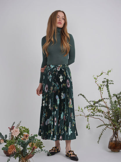 ACCORDION PLEATED FLORAL SKIRT