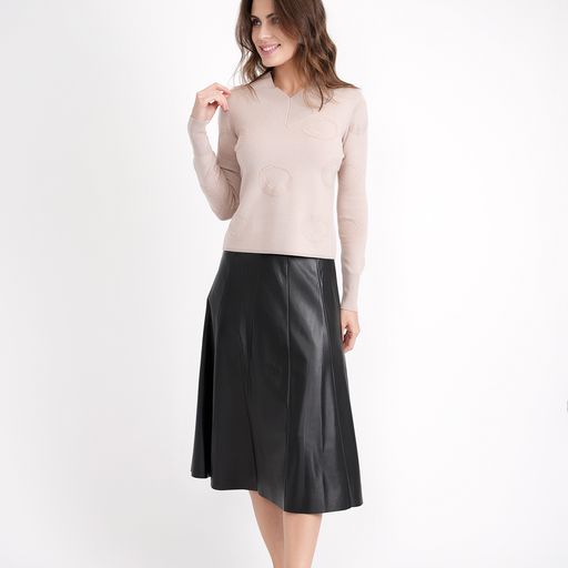 FAUX LEATHER PANELED SKIRT