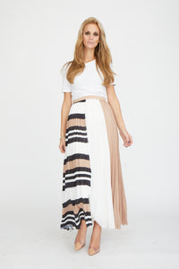 Colorblock Pleated Skirt with Stripes