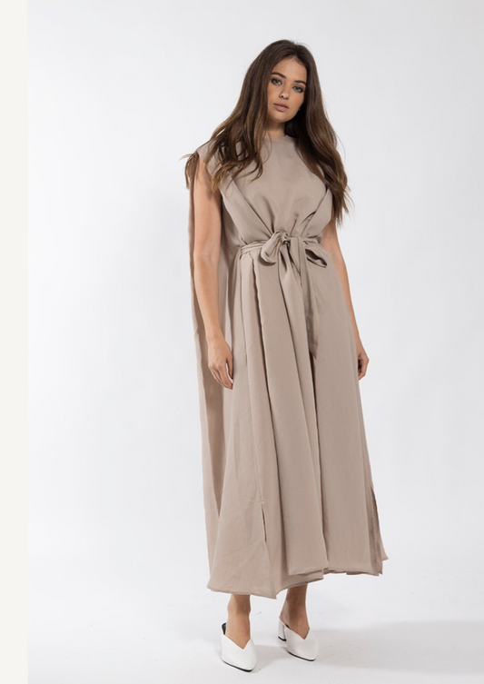 HALF BELTED MIDI DRESS