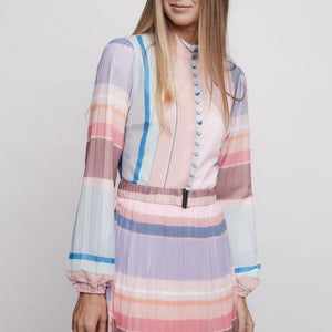 Colorful Pleated Stripped Dress