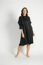 Load image into Gallery viewer, Black Pleated Dress with Cape
