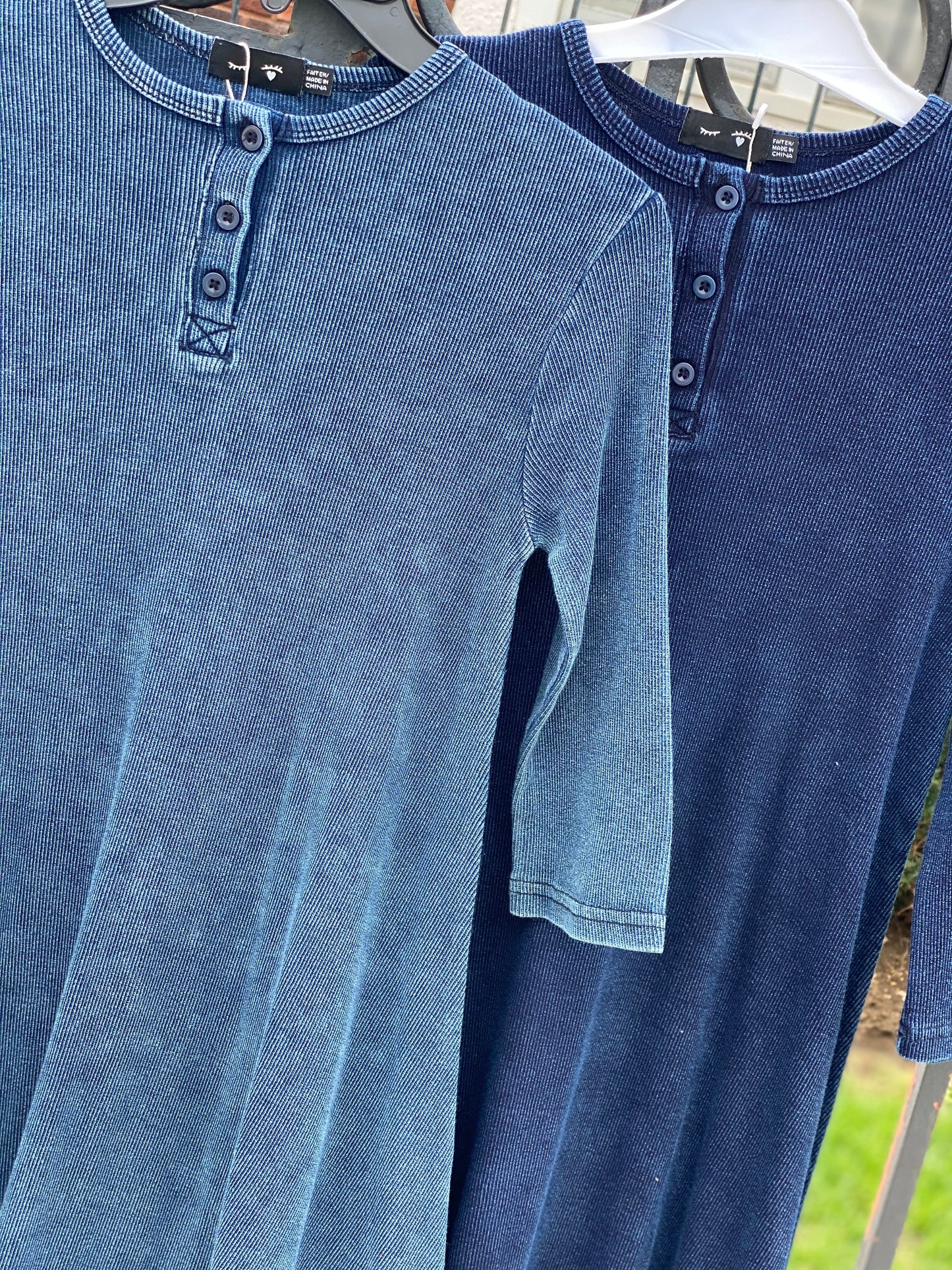 Denim Ribbed Henley Dress