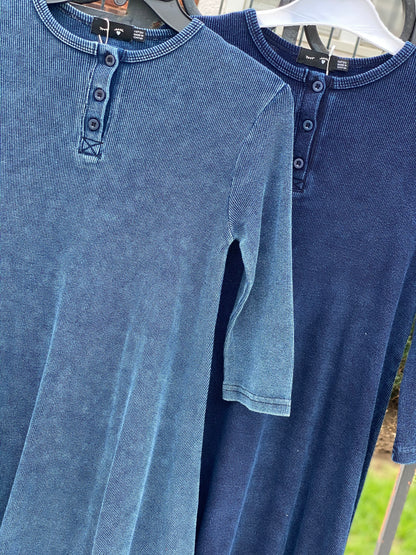 Denim Ribbed Henley Dress