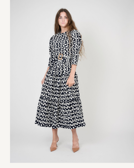 PRINTED EYELED DRESS