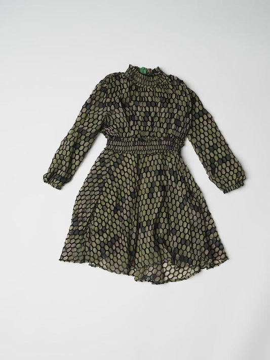 Hunter Green Velvet Honeycomb Print Dress