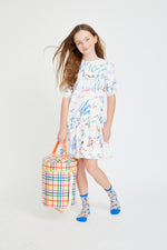 Load image into Gallery viewer, White With Colorful Script Dress
