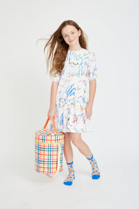 White With Colorful Script Dress