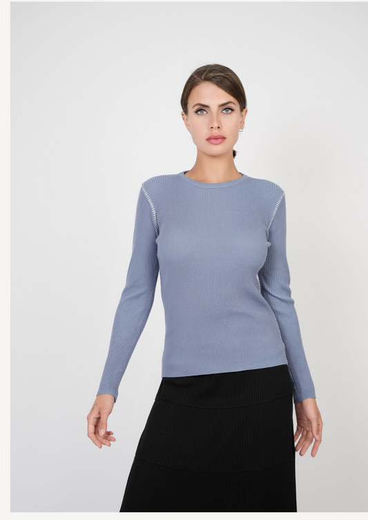 LADIES KNIT SWEATER WITH SADDLE STITCH