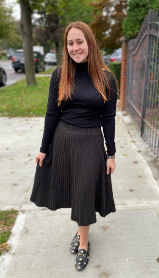 Pleated Knit Skirt XS Charcoal