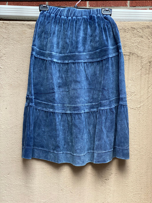 Velour Tiered Midi Skirt